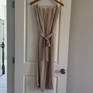NEW Anthropology Cloth & Stone Striped Strapless Jumpsuit with Belt sz XS